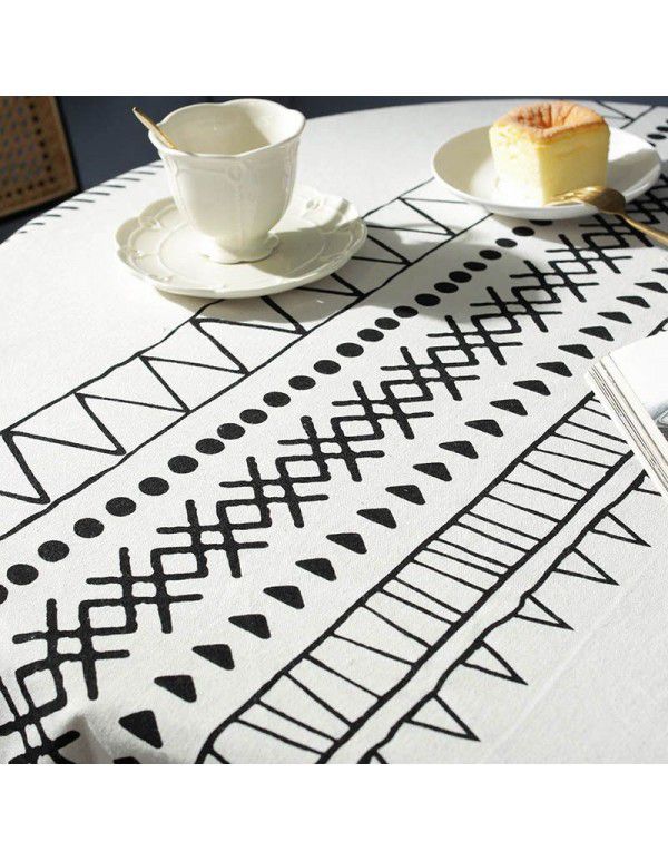 Flying cat cross border Bohemian black geometric printing black tassel round table cloth household table cloth tea table cover towel 