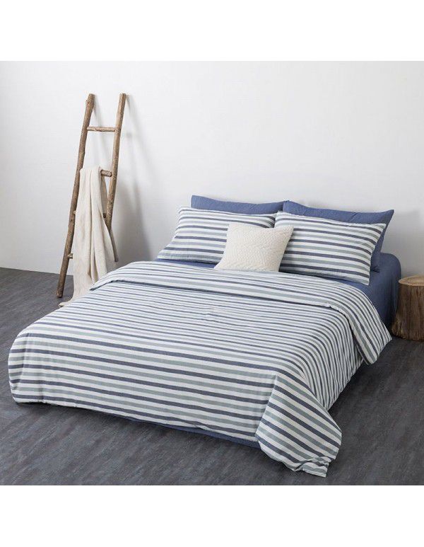 All cotton non printing washed cotton four piece set good quality pure cotton quilt cover sheet fitted sheet Home Stay Hotel Japanese bedding 