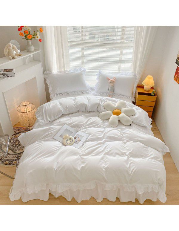 Japanese size 2022 new ins style Korean small fresh delicate handmade lace ruffle bed skirt four piece set