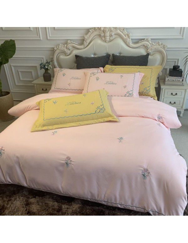 The manufacturer directly supplies 60 pieces of ground wool four piece sets of light luxury embroidered quilt sets, sheets, fitted sheets and four seasons bedding wholesale 