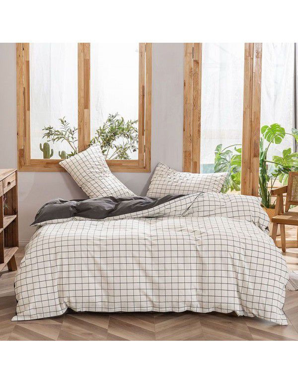 Aifeiyang washable cotton four piece set of cotton quilt cover dormitory three piece set of pure cotton sheets, fitted sheets and bedding 4 