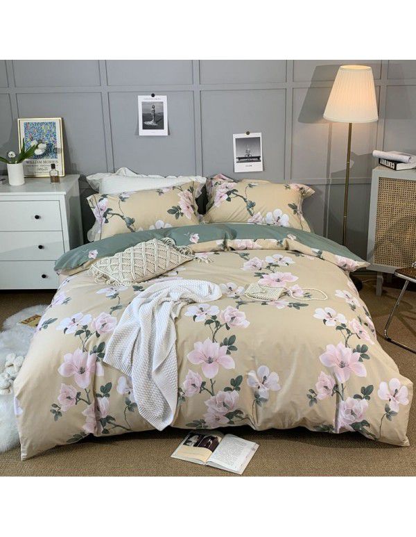 All season cotton fitted sheet Multi specification 4-piece set Reactive printing pastoral set 3-piece bedding