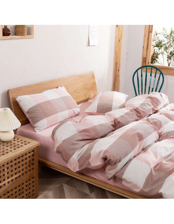 Four piece set of all cotton, pure cotton, Japanese washed cotton bedding, autumn net red quilt cover bed, single dormitory, three piece set 