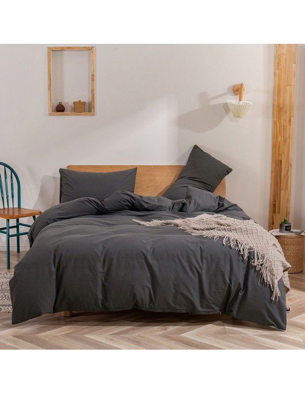 New products in autumn and winter 2020 all cotton washed cotton three / four piece set of pure cotton simple bed products quilt cover bed sheet set leather powder 