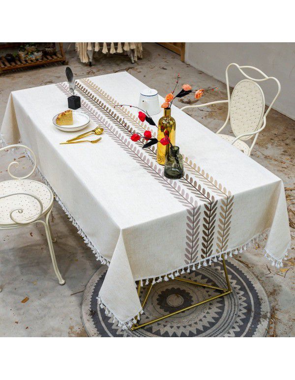 cross-border Nordic tassel dinner table cloth embroidery leaf party American decorative dust-proof table cloth cover