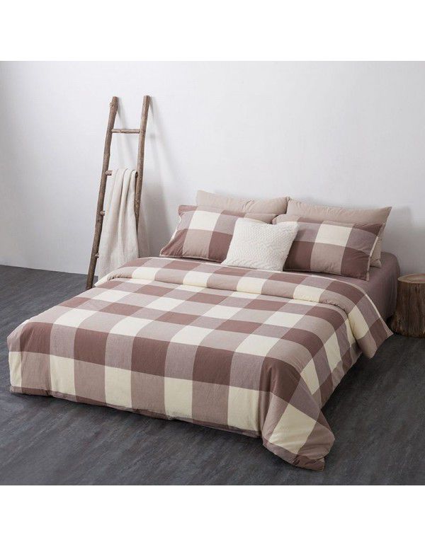 All cotton non printing washed cotton four piece set good quality pure cotton quilt cover sheet fitted sheet Home Stay Hotel Japanese bedding 