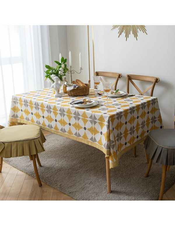 Cross border wholesale Nordic style square table cloth cotton linen polyester blended printing household tea table mat cloth table cloth