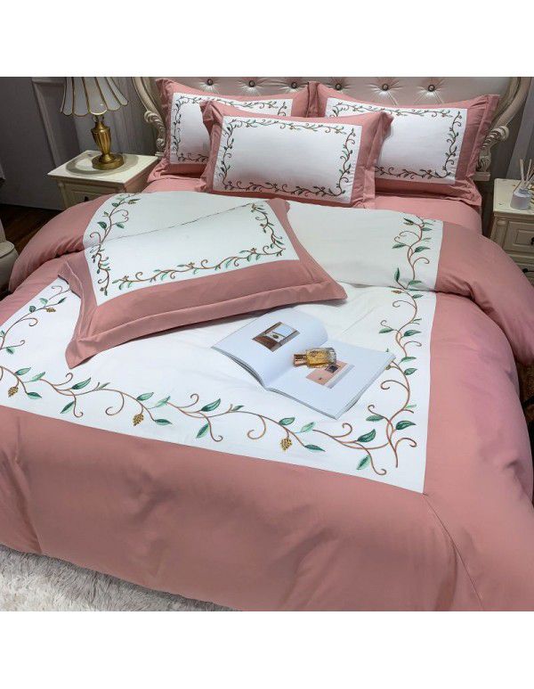 The manufacturer directly supplies 60 pieces of ground wool four piece sets of light luxury embroidered quilt sets, sheets, fitted sheets and four seasons bedding wholesale 