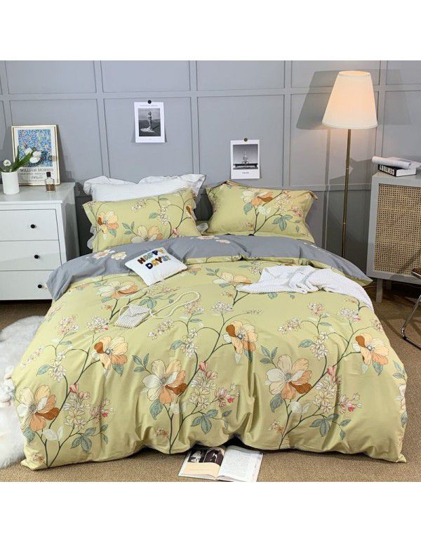 All season cotton fitted sheet Multi specification 4-piece set Reactive printing pastoral set 3-piece bedding