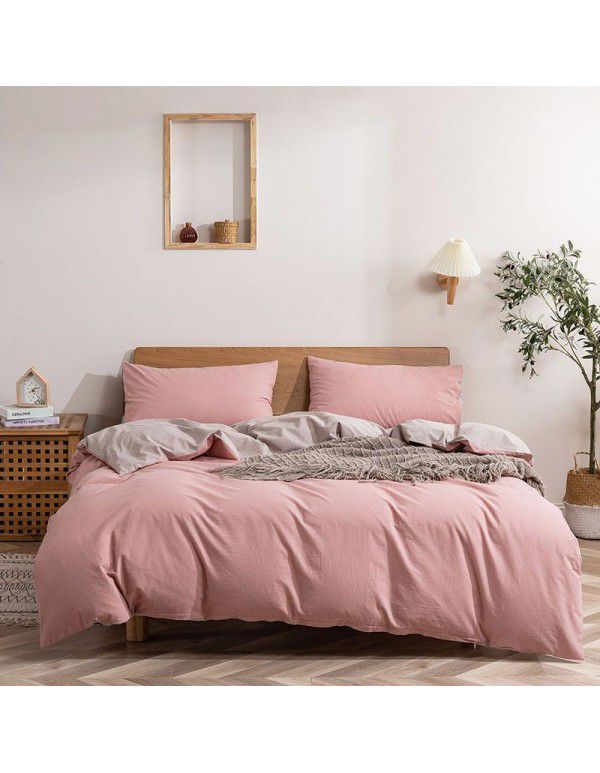 New products in autumn and winter 2020 all cotton washed cotton three / four piece set of pure cotton simple bed products quilt cover bed sheet set leather powder 