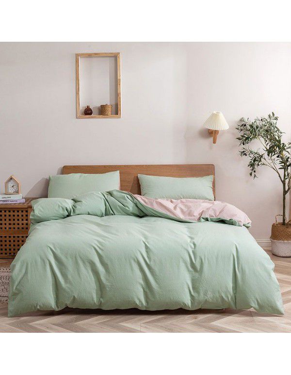 New products in autumn and winter 2020 all cotton washed cotton three / four piece set of pure cotton simple bed products quilt cover bed sheet set leather powder 