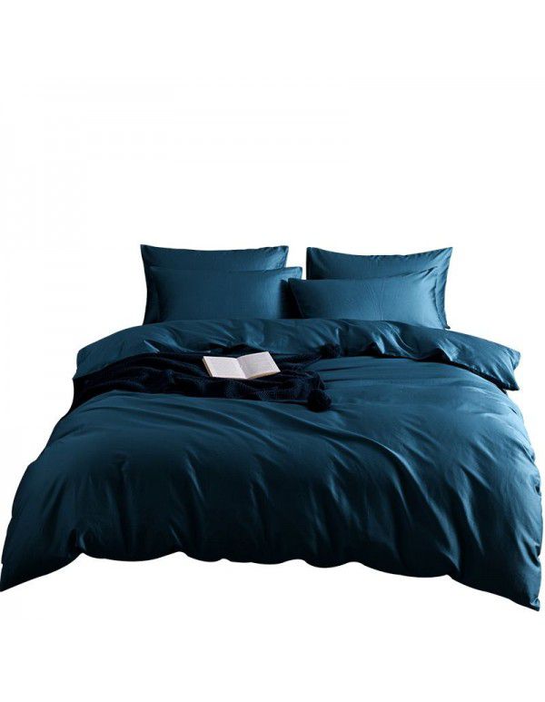 Cross border American Amazon Cotton 60 Thread Count Solid Color Duvet Cover Three Piece Set Simple Soft Cotton Bedding