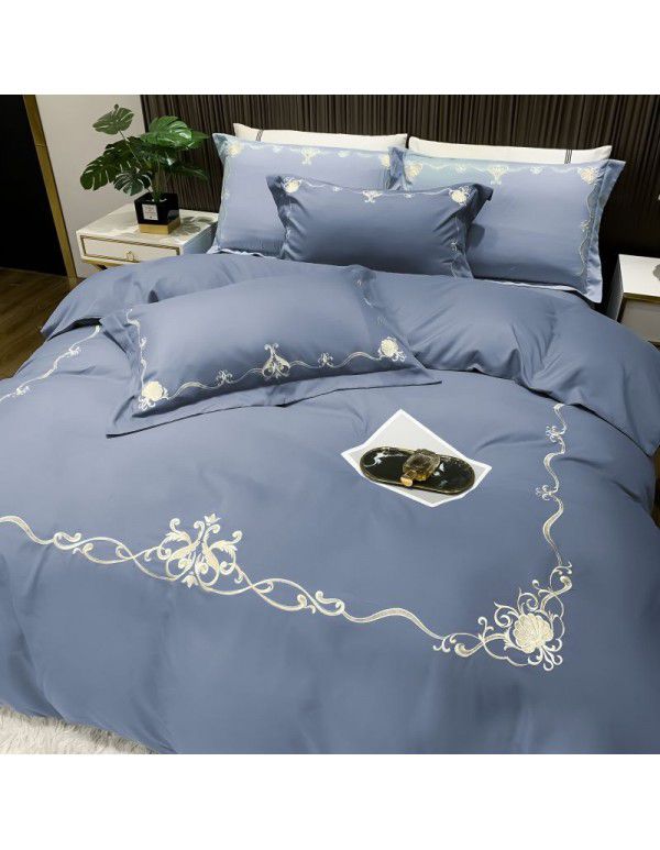 The manufacturer directly supplies 60 pieces of ground wool four piece sets of light luxury embroidered quilt sets, sheets, fitted sheets and four seasons bedding wholesale 