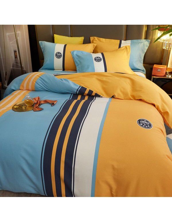 Thickened ground cotton four piece set 100 cotton bedding autumn and winter quilt cover bed sheet three piece set 4 