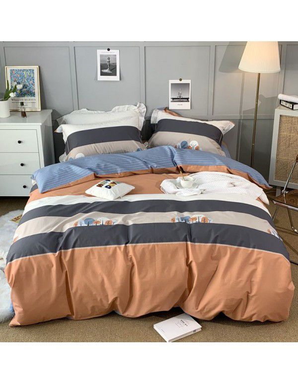 All season cotton fitted sheet Multi specification 4-piece set Reactive printing pastoral set 3-piece bedding