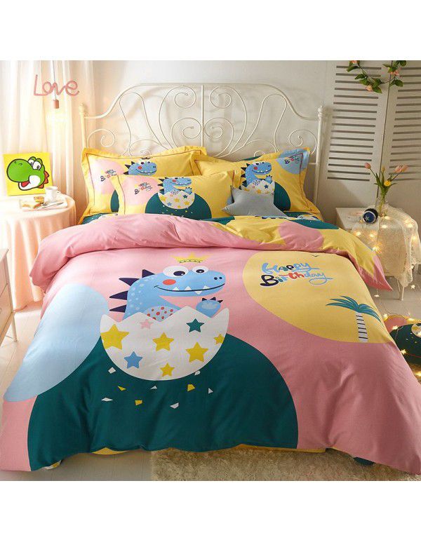 Thickened ground cotton four piece set 100 cotton bedding autumn and winter quilt cover bed sheet three piece set 4 