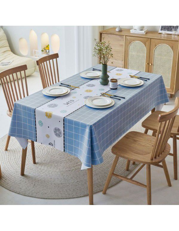 Simple dining table cloth, waterproof, oil proof, hot proof, wash free pvc household tea table cloth, rectangular student ins desk mat