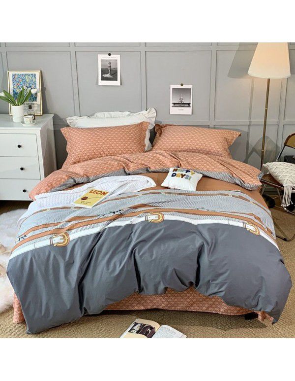 All season cotton fitted sheet Multi specification 4-piece set Reactive printing pastoral set 3-piece bedding