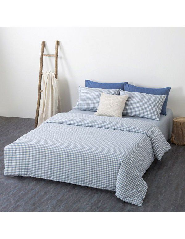 All cotton non printing washed cotton four piece set good quality pure cotton quilt cover sheet fitted sheet Home Stay Hotel Japanese bedding 