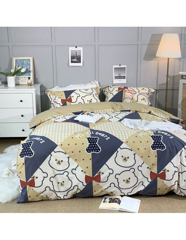 All season cotton fitted sheet Multi specification 4-piece set Reactive printing pastoral set 3-piece bedding