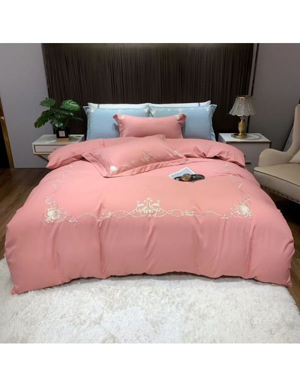 The manufacturer directly supplies 60 pieces of ground wool four piece sets of light luxury embroidered quilt sets, sheets, fitted sheets and four seasons bedding wholesale 