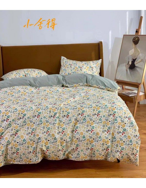 All season cotton fitted sheet Multi specification 4-piece set Reactive printing pastoral set 3-piece bedding