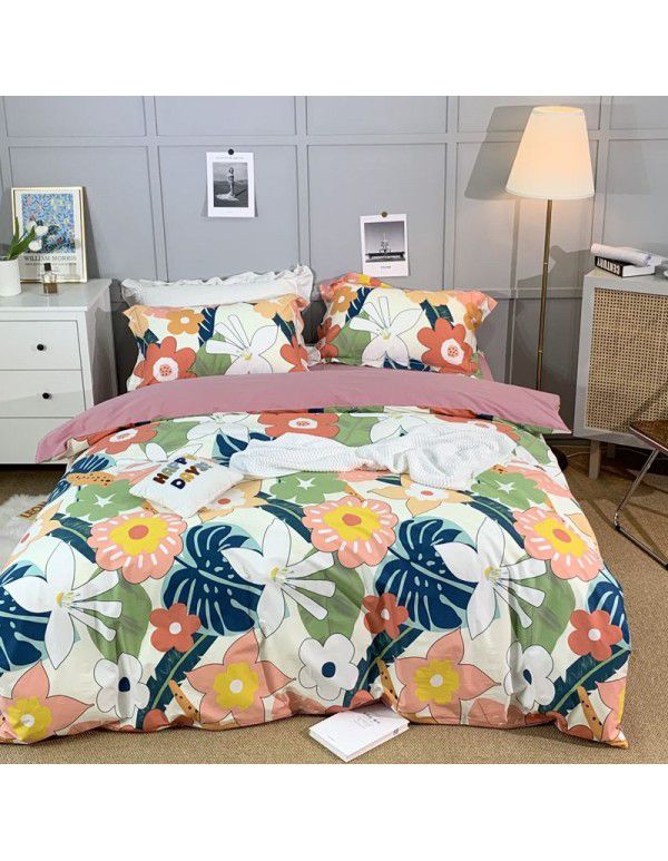 All season cotton fitted sheet Multi specification 4-piece set Reactive printing pastoral set 3-piece bedding