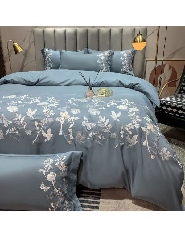 The manufacturer directly supplies 60 pieces of ground wool four piece sets of light luxury embroidered quilt sets, sheets, fitted sheets and four seasons bedding wholesale 