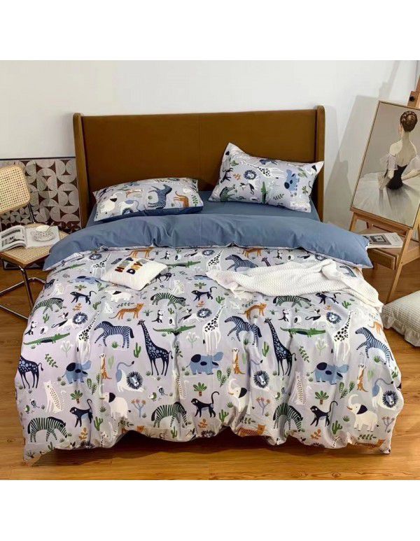 All season cotton fitted sheet Multi specification 4-piece set Reactive printing pastoral set 3-piece bedding