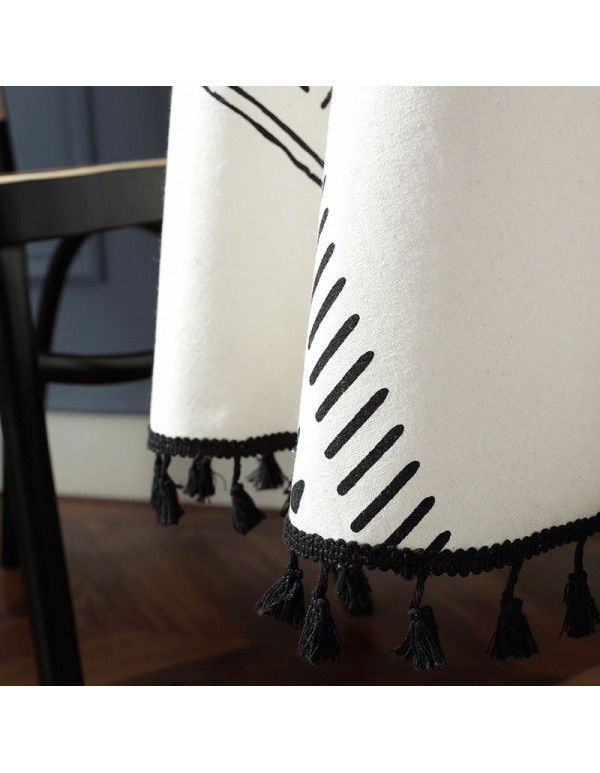 Flying cat cross border Bohemian black geometric printing black tassel round table cloth household table cloth tea table cover towel 