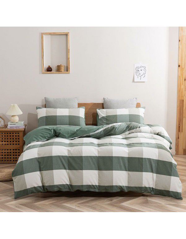 Ins Nordic style four piece set of cotton 100 washed cotton bedding three piece set of quilt cover sheet 