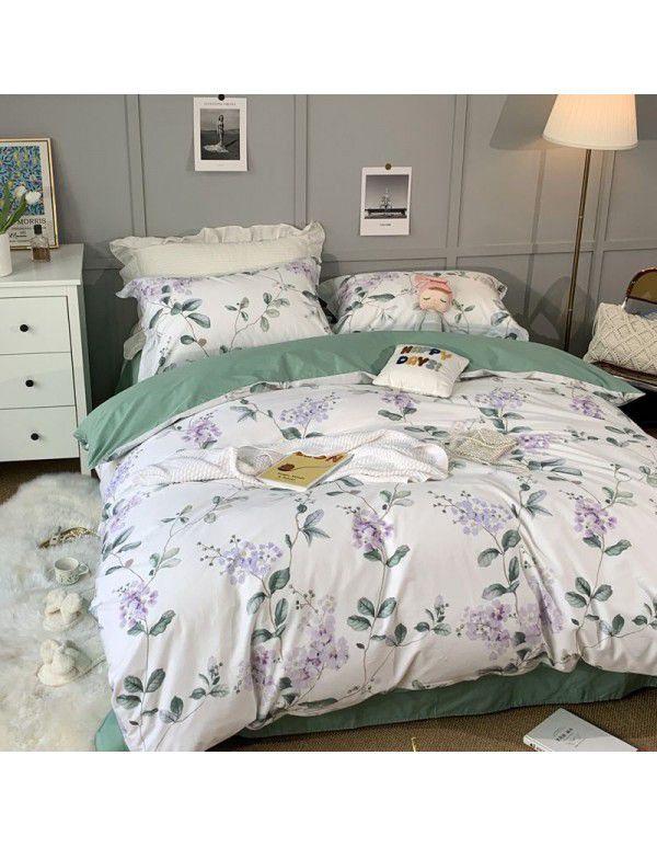 All season cotton fitted sheet Multi specification 4-piece set Reactive printing pastoral set 3-piece bedding