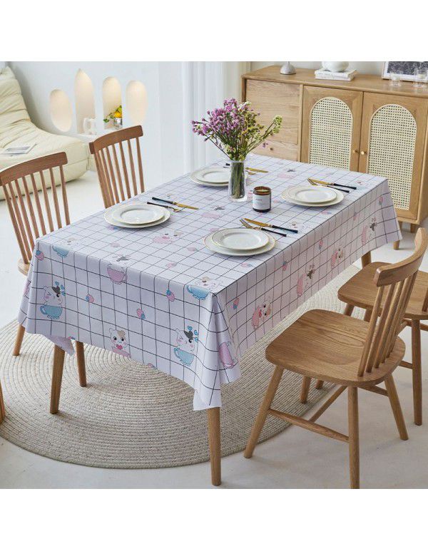 Simple dining table cloth, waterproof, oil proof, hot proof, wash free pvc household tea table cloth, rectangular student ins desk mat