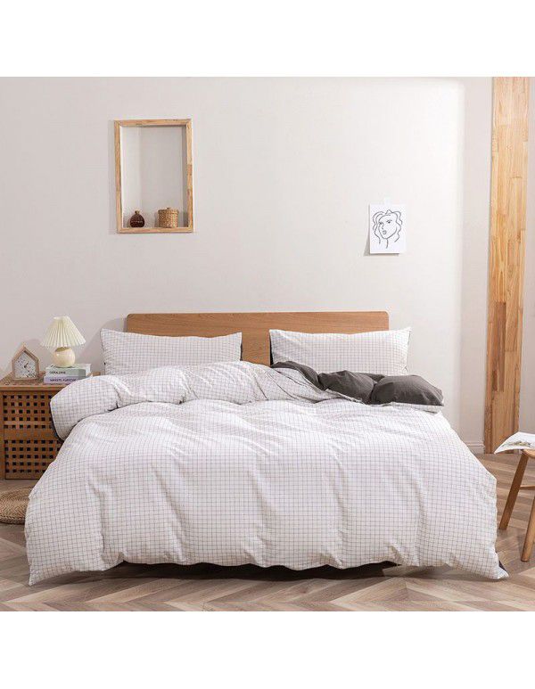 Ins Nordic style four piece set of cotton 100 washed cotton bedding three piece set of quilt cover sheet 