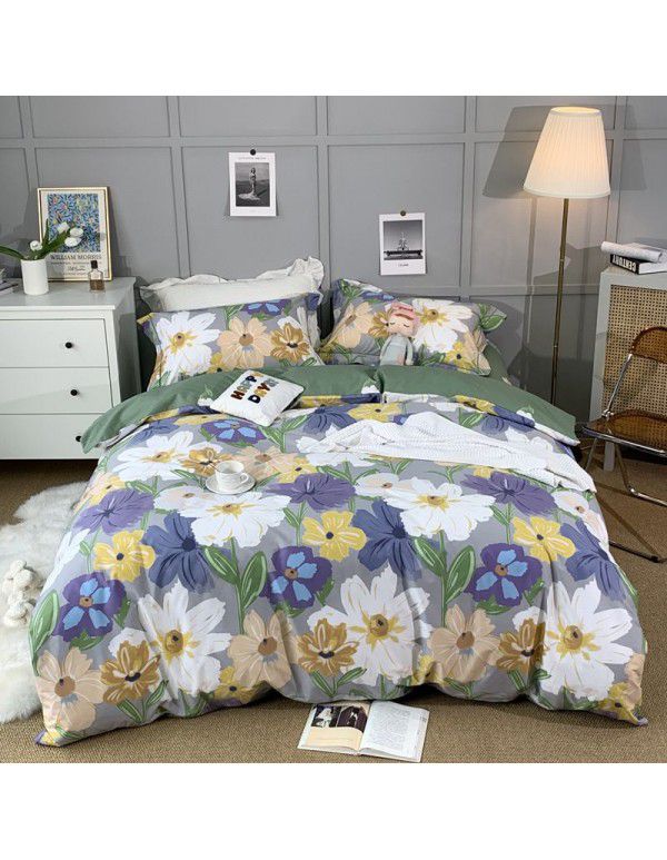 All season cotton fitted sheet Multi specification 4-piece set Reactive printing pastoral set 3-piece bedding