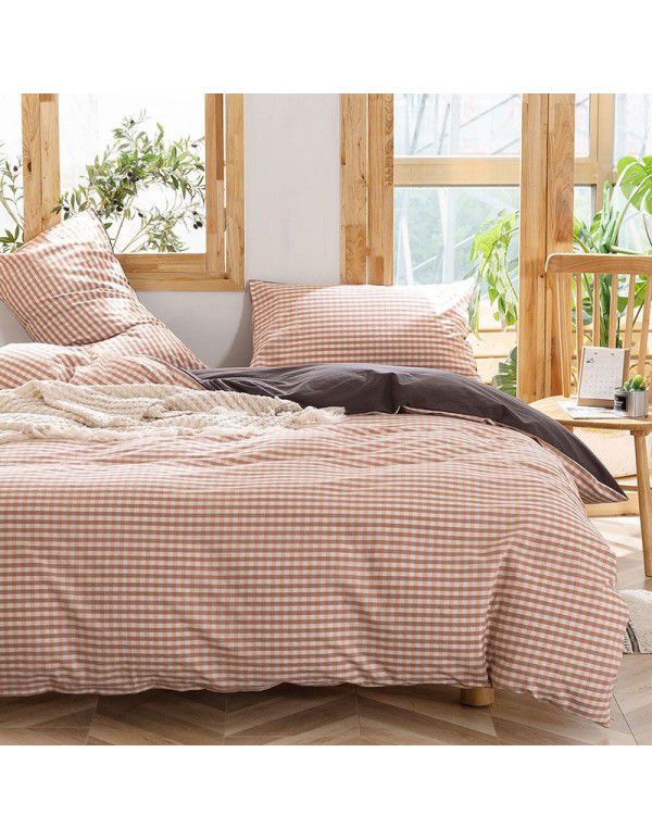 New products in autumn and winter 2020 all cotton washed cotton three / four piece set of pure cotton simple bed products quilt cover bed sheet set leather powder 