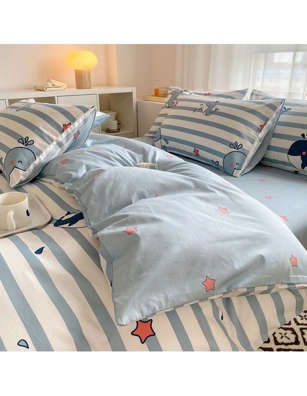 Simple small floral pure cotton 4-piece set on bed, 60 pieces of pure cotton, small and fresh bed sheets, fitted sheets, 3-piece set wholesale