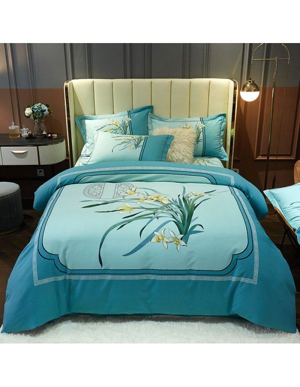 Thickened ground cotton four piece set 100 cotton bedding autumn and winter quilt cover bed sheet three piece set 4 