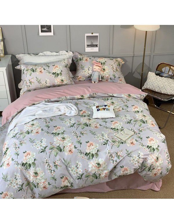 All season cotton fitted sheet Multi specification 4-piece set Reactive printing pastoral set 3-piece bedding