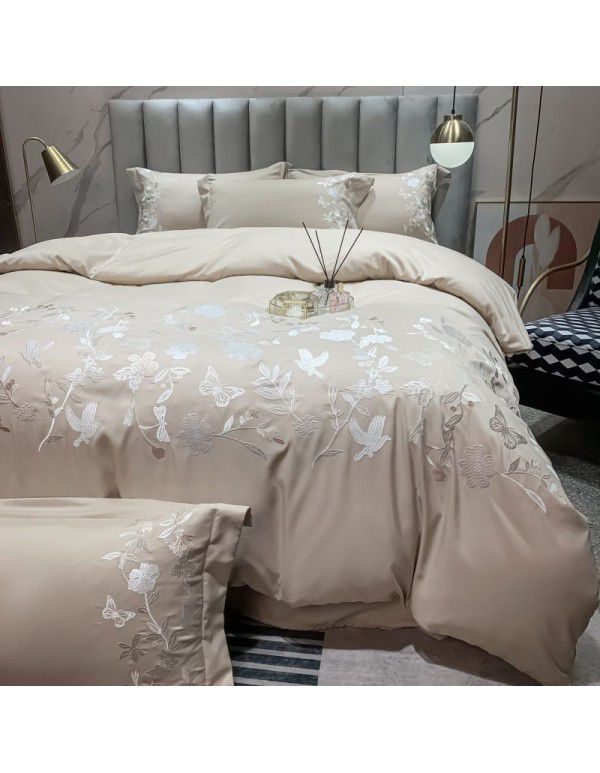 The manufacturer directly supplies 60 pieces of ground wool four piece sets of light luxury embroidered quilt sets, sheets, fitted sheets and four seasons bedding wholesale 