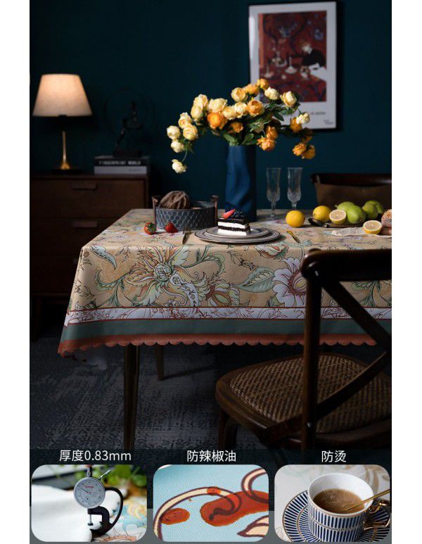 Manufacturer wholesale tablecloth waterproof, anti scalding, anti oil, no washing tablecloth rectangular American retro pastoral luxury 