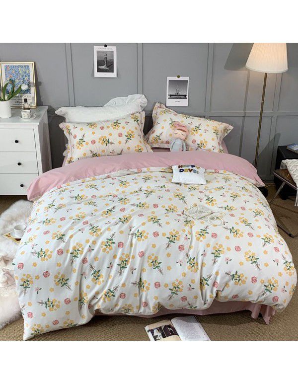 All season cotton fitted sheet Multi specification 4-piece set Reactive printing pastoral set 3-piece bedding