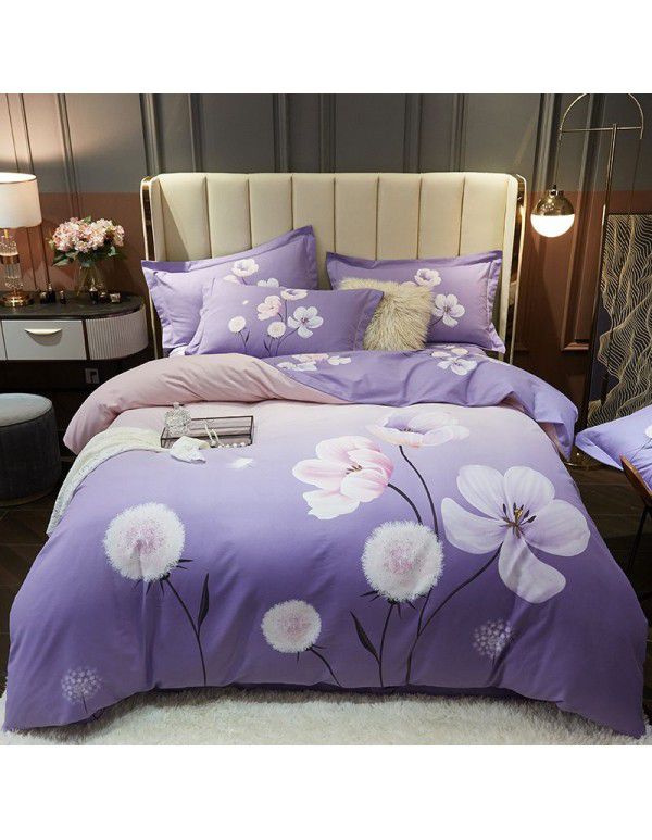 Thickened ground cotton four piece set 100 cotton bedding autumn and winter quilt cover bed sheet three piece set 4 