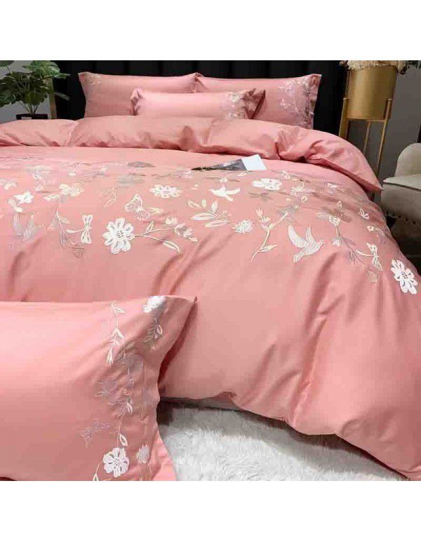 The manufacturer directly supplies 60 pieces of ground wool four piece sets of light luxury embroidered quilt sets, sheets, fitted sheets and four seasons bedding wholesale 