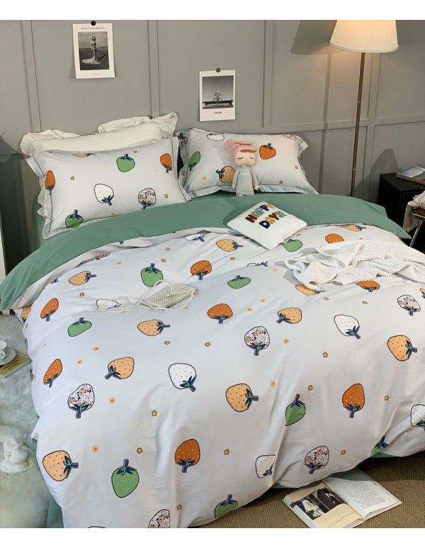 All season cotton fitted sheet Multi specification 4-piece set Reactive printing pastoral set 3-piece bedding