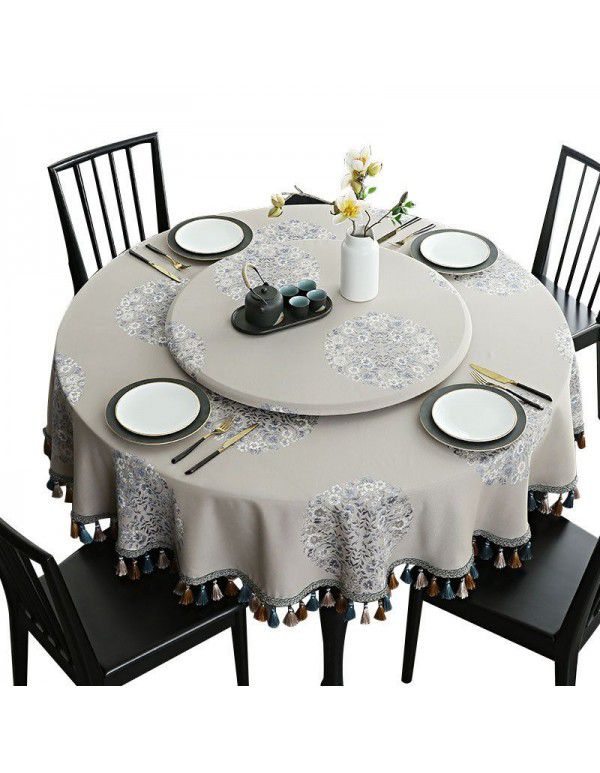 New Chinese table cloth round tablecloth large round table with turntable double-layer round table cloth wind sensitive cover cloth 