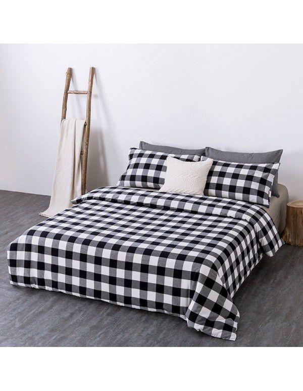 All cotton non printing washed cotton four piece set good quality pure cotton quilt cover sheet fitted sheet Home Stay Hotel Japanese bedding 