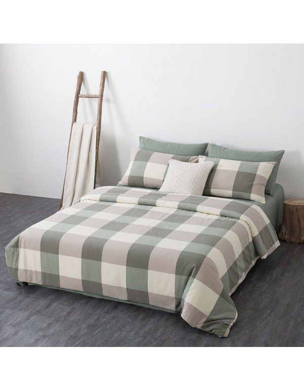 All cotton non printing washed cotton four piece set good quality pure cotton quilt cover sheet fitted sheet Home Stay Hotel Japanese bedding 