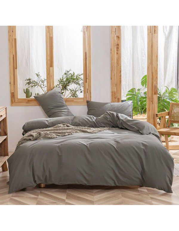 Ins Nordic style four piece set of cotton 100 washed cotton bedding three piece set of quilt cover sheet 