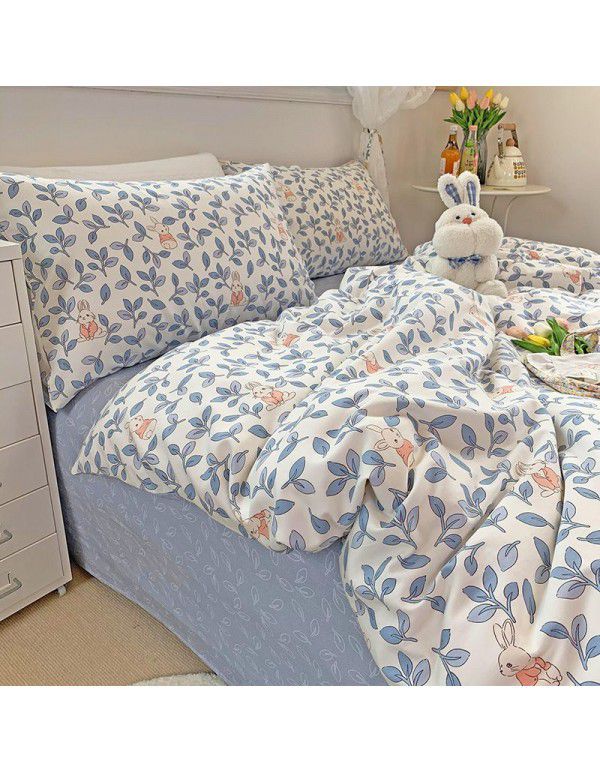 Simple small floral pure cotton 4-piece set on bed, 60 pieces of pure cotton, small and fresh bed sheets, fitted sheets, 3-piece set wholesale